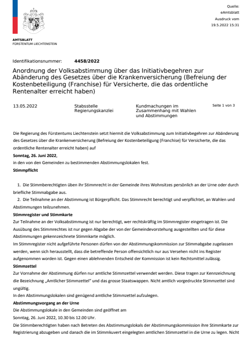 Kundmachung - Anordnung der Volksabstimmung