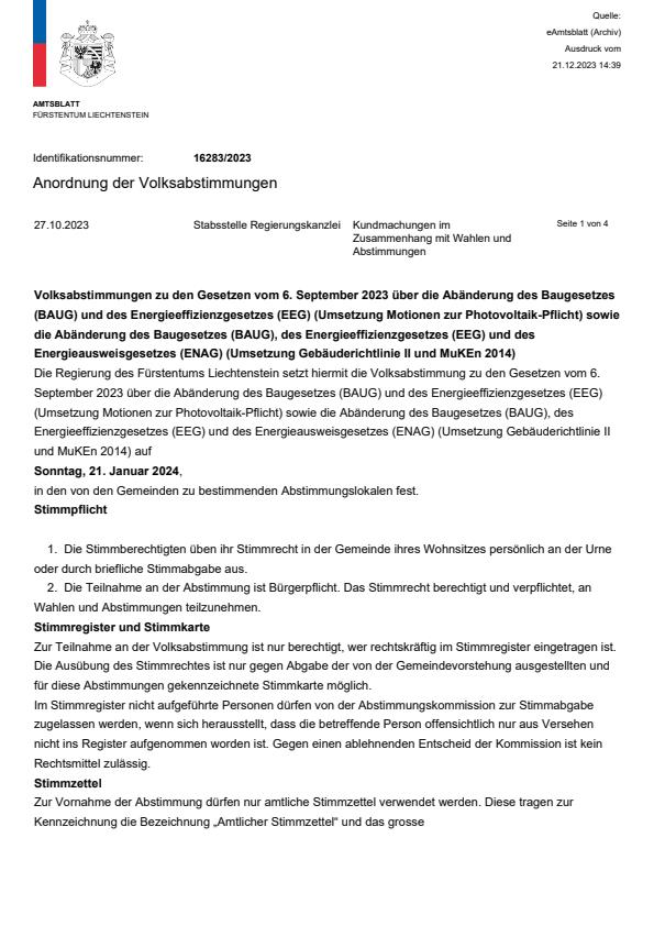 Kundmachung - Anordnung der Volksabstimmung