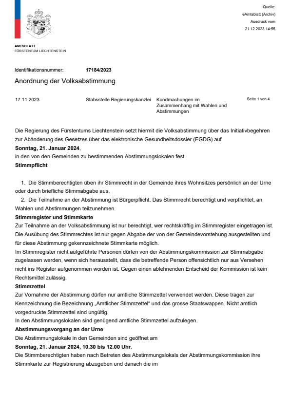 Kundmachung - Anordnung der Volksabstimmung